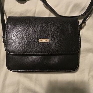 Dalia Vintage Black Leather Crossbody Bag With Snap Coin Pouch